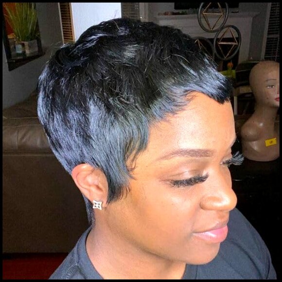 Short Pixie Cut Wig 150% Density Human Hair Straight Style with Bangs main image 4